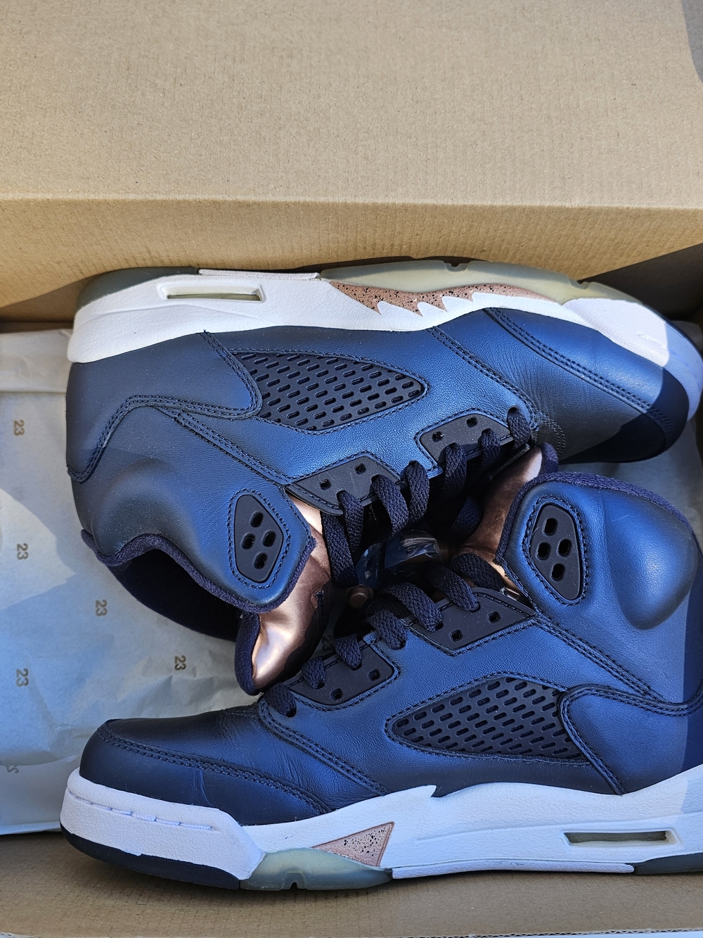 Nike Air Jordan 5 Retro Bronze Obsidian Blue White Size 6.5 GS